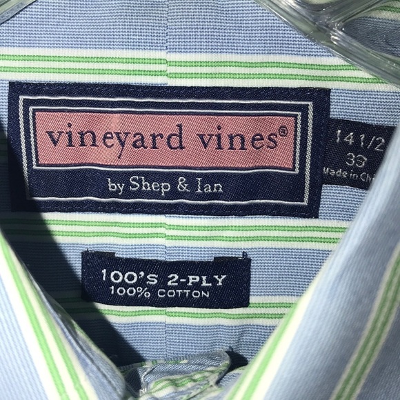 Vineyard Vines Blue Green Striped Shirt 14 1/2 - Picture 3 of 5